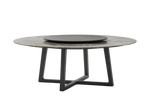 Ø200x74 cm / Table Wood 2 / Black Elm Structure + Glossy Marble Grigio Stardust Top + Mat Brown Nickel Insert + Black Elm Spinning Tray
