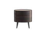 Bedside Table with 2 Drawers / Hide Tortora Top + Spessart Oak Structure + Glossy Brown Nickel Feet