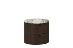 Bedside Table with 2 Drawers / Spessart Oak Structure + Glossy Calacatta Gold Marble Top + Hide Caffe Handles