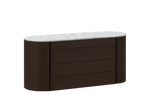 166.5x57x78 cm / Chest of Drawers with 4 Drawers / Spessart Oak Structure + Glossy Carrara White Marble Top + Hide Caffe Handles
