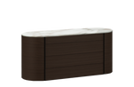 166.5x57x78 cm / Chest of Drawers with 4 Drawers / Spessart Oak Structure + Glossy Calacatta Gold Marble Top + Hide Caffe Handles