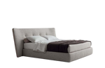 268.5x239.5x112.5 cm / Bed with Tip Up Storage for 180x200 cm Mattress (Sold Separately) / NAYORO Ghiaccio Fabric Cover + NABUK Latte Leather Bands