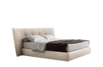 268.5x249.5x112.5 cm / Bed with Tip Up Storage for 180x210 cm Mattress (Sold Separately) / SKYROS Crema Fabric Cover + NABUK Latte Leather Bands + Bigger Piston