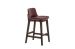Bar Stool / SOFT Bulgaro Leather + Normal Double Stitching + Spessart Oak Structure +  Stainless Steel Footrest