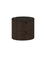 CDON3 / Bedside Table with 2 Drawers / Spessart Oak Structure + Glossy Saint Laurent Marble Top + Hide 19 Caffe Handles