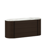 COON1 / Chest of Drawers with 4 Drawers / Spessart Oak Structure + Glossy Calacatta Gold Marble Top + Hide 19 Caffe Handles