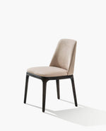 S85P / Chair without Armrests Wood 2 / NABUK 01 Latte Cat Y Leather Cover and rear of the chair backrest in Woven Leather + Black Elm Structure