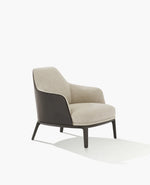 JNPL074 / Armchair Wood 2 / NAYORO 02 Sabbia Cat E Fabric Inner Shell + SOFT 08 Visone Cat Y Leather Outer Shell + Black Elm Structure