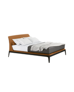 1x LMKE5 + 1x TEKE5P / Bed Wood 2 for 1800x2000mm Mattress (Sold Separately) / NABUK 09 Ruggine Cat Y Leather External and NABUK 09 Ruggine Cat Y Leather Inner Headboard + Black Elm Structure and NABUK 09 Ruggine Cat Y Leather Cover Bed Frame