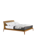 1x LMKE + 1x TEKEN / Bed Wood 1 for 1600x2000mm Mattress (Sold Separately) / SILK 12 Senape Cat S Leather External and ARCADIA 05 Bronzo Cat E Fabric Inner Headboard + Canaletto Walnut Structure and SILK 12 Senape Cat S Leather Cover Bed Frame
