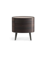 CDKE2 / Bedside Table with 2 Drawers / Hide 29 Tortora Top + Spessart Oak Structure + Glossy Brown Nickel Feet