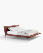 LMON5 / Bed for 1800x2000mm Mattress (Sold Separately) / SILK 10 Terracotta Cat S Leather + Mat Brown Nickel Feet