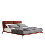 Park 1 Bed for 1800x2000mm Mattress (Sold Separately) - SILK 10 Terracotta Cat S Leather Outer and SIRO 02 Lino Cat G Fabric Inner Headboard + Matt Brown Nickel and Fabric SILK 10 Terracotta Cat S Leather Fabric Bed frame