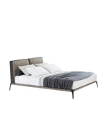 1x LMPKT + 1x TEPKN / Bed for 1600x2000mm Mattress (Sold Separately) / NABUK 05 Grafite Cat Y Leather Backside & Bands and SENDAI 03 Fango Cat D Fabric Front Headboard + Mat Brown Nickel Structure and Fabric SENDAI 03 Fango Cat D Fabric Bed Frame