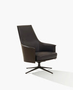 STPG780 / Lounge Armchair / Hide 19 Caffe Outer Cover + SOFT 12 Moka Cat Y Leather Inner Cover and Seat Cushion + Glossy Brown Nickel Swivel Base