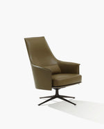 1x STPG780 + 1x STPR040 / Lounge Armchair / Hide 38 Oliva Outer Cover + SOFT 14 Oliva Cat Y Leather Inner Cover and Seat Cushion + Mat Brown Nickel Swivel Base + SOFT 14 Oliva Cat Y Leather Lower Back Cushion