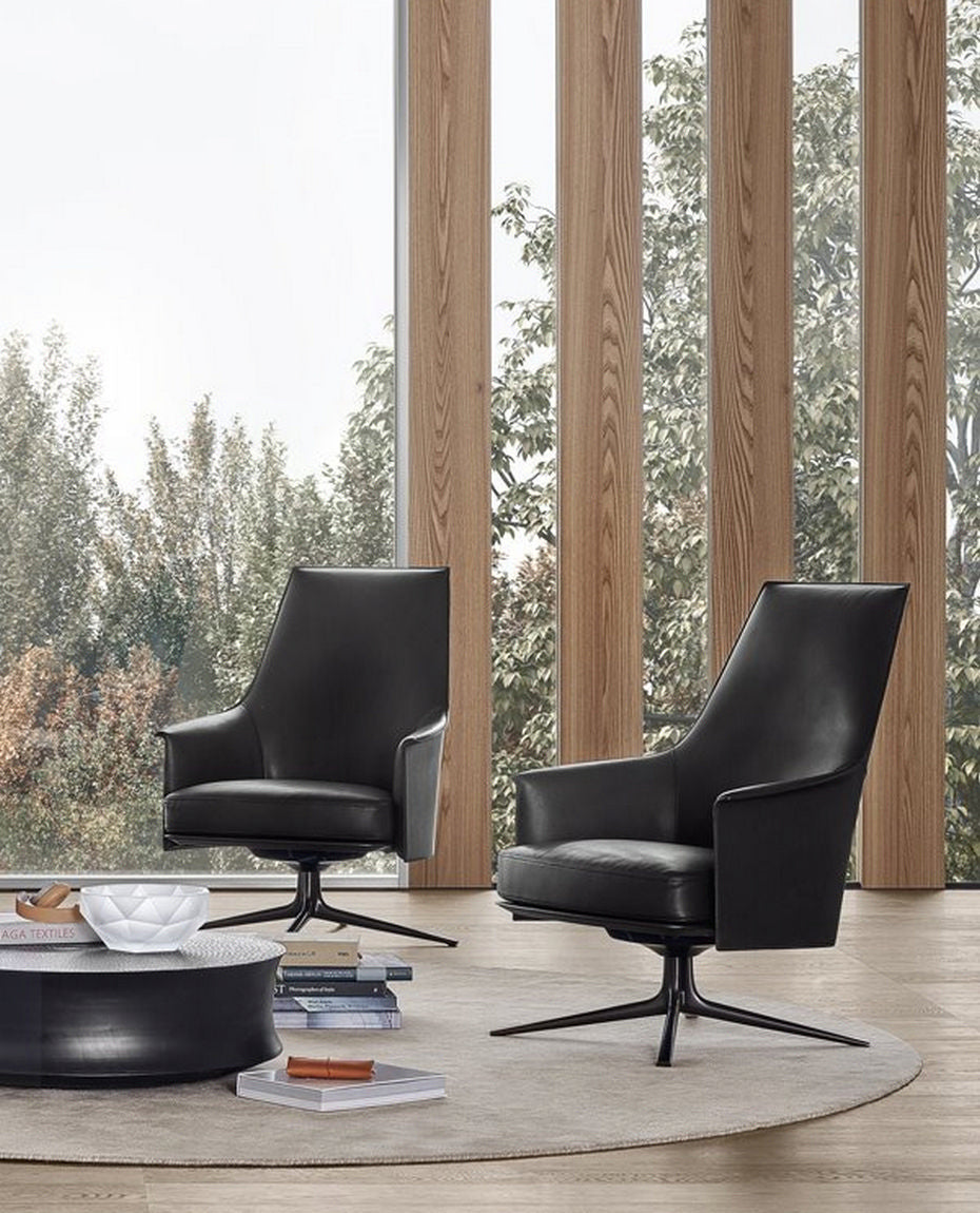 
            
                STPG780 / Lounge Armchair / Hide 19 Caffe Outer Cover + SOFT 12 Moka Cat Y Leather Inner Cover and Seat Cushion + Glossy Brown Nickel Swivel Base
            